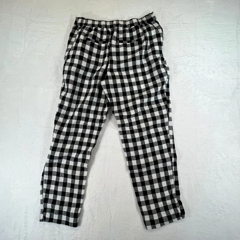 Banana Republic Hayden Pant Women 6 Linen Black White Gingham Ankle Tapered